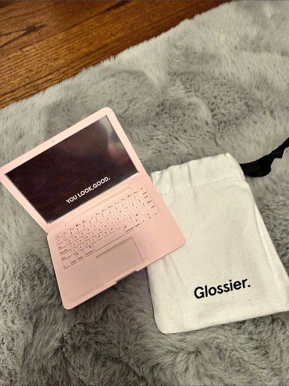 Glossier. Mini Laptop Mirror. Pink & White
